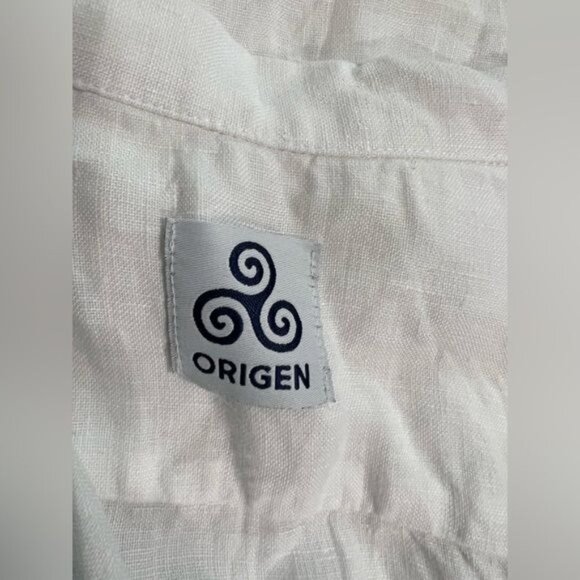 ORIGEN CAMICIA FERSEN BIANCO White Short Sleeve Button Up 100% Linen - Picture 4 of 5